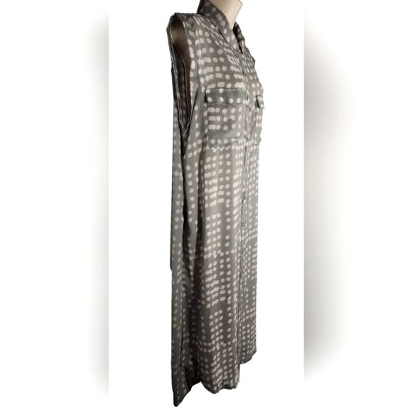 Free People Maxi Duster Cardigan Sleeveless Sheer Dot Lace Blouse Gray White L - Picture 5 of 16